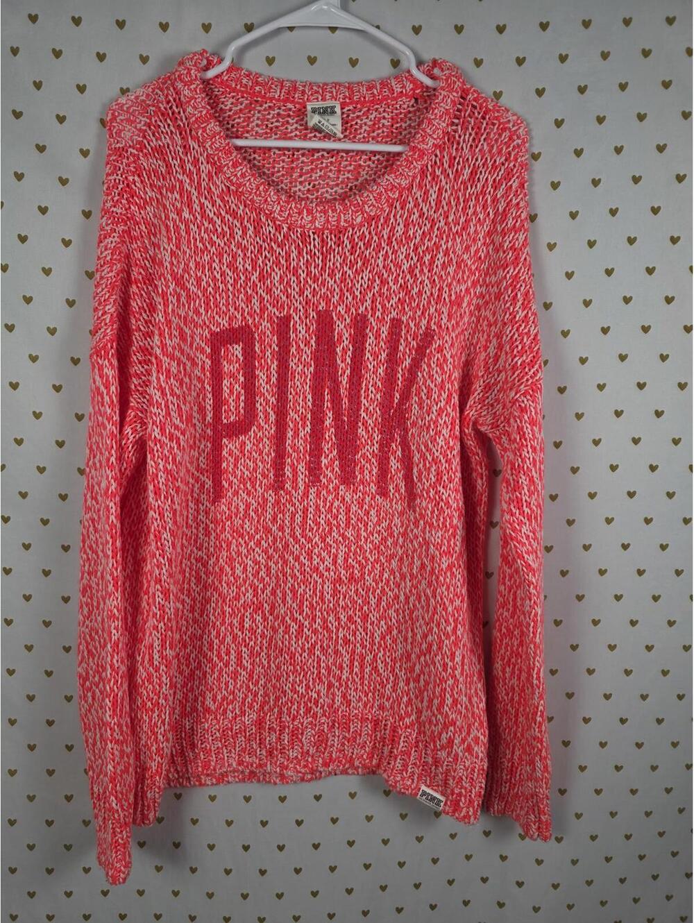 Victorias Secret Pink Neon Knit Logo Sweater Pullover Long sleeve SMALL